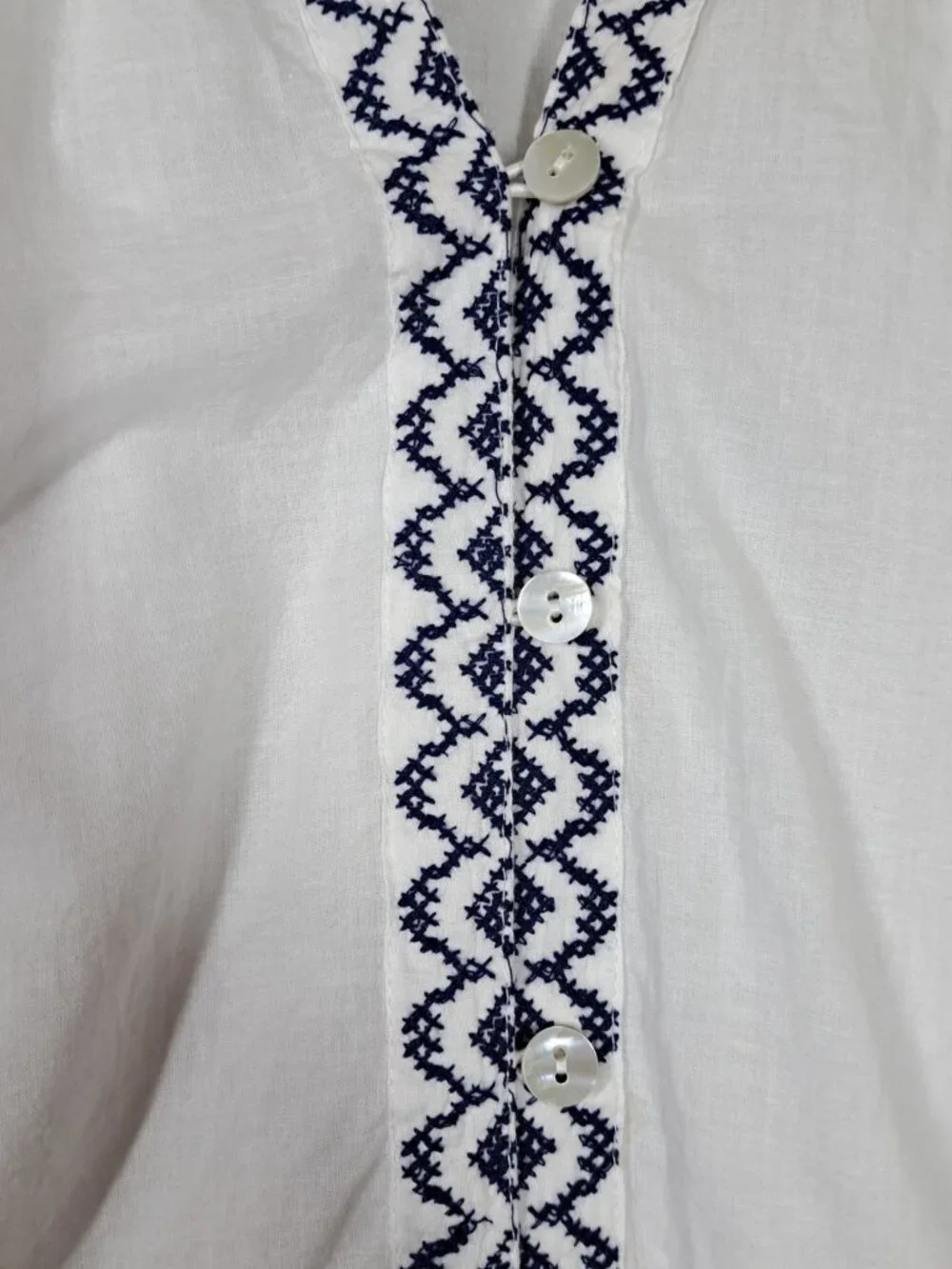 Nicole Miller Peasant Blouse L Top Boho Festival Cottagecore Coastal White Blue - Picture 3 of 8